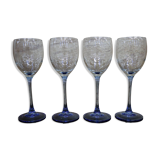 4 Luminarc red wine glasses with blue stem Azur France