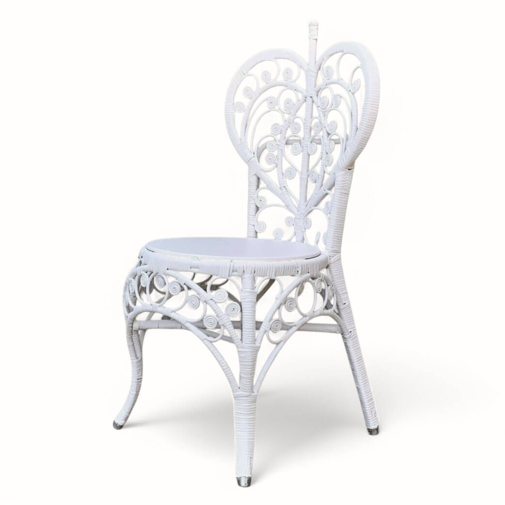 Peacock heart chair, white rattan, 1970s