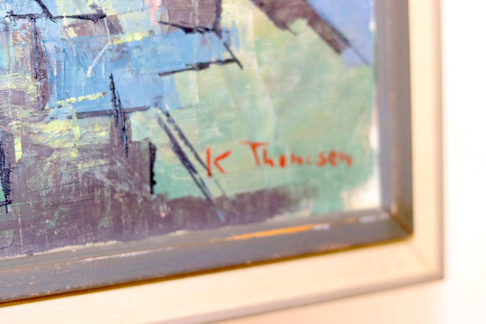 Original Swedish Mid-Century Oil on Canvas" Cubist Composition" by K. Thomsen - Vintage and Framed