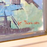 Original Swedish Mid-Century Oil on Canvas" Cubist Composition" by K. Thomsen - Vintage and Framed