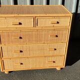 Chest of drawers 5 drawers in rattan and cannage
