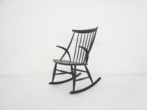 Rocking-chair en bois noir par Illum Wikkelso pour Niels Eilersen modèle IW3, Danemark 1958