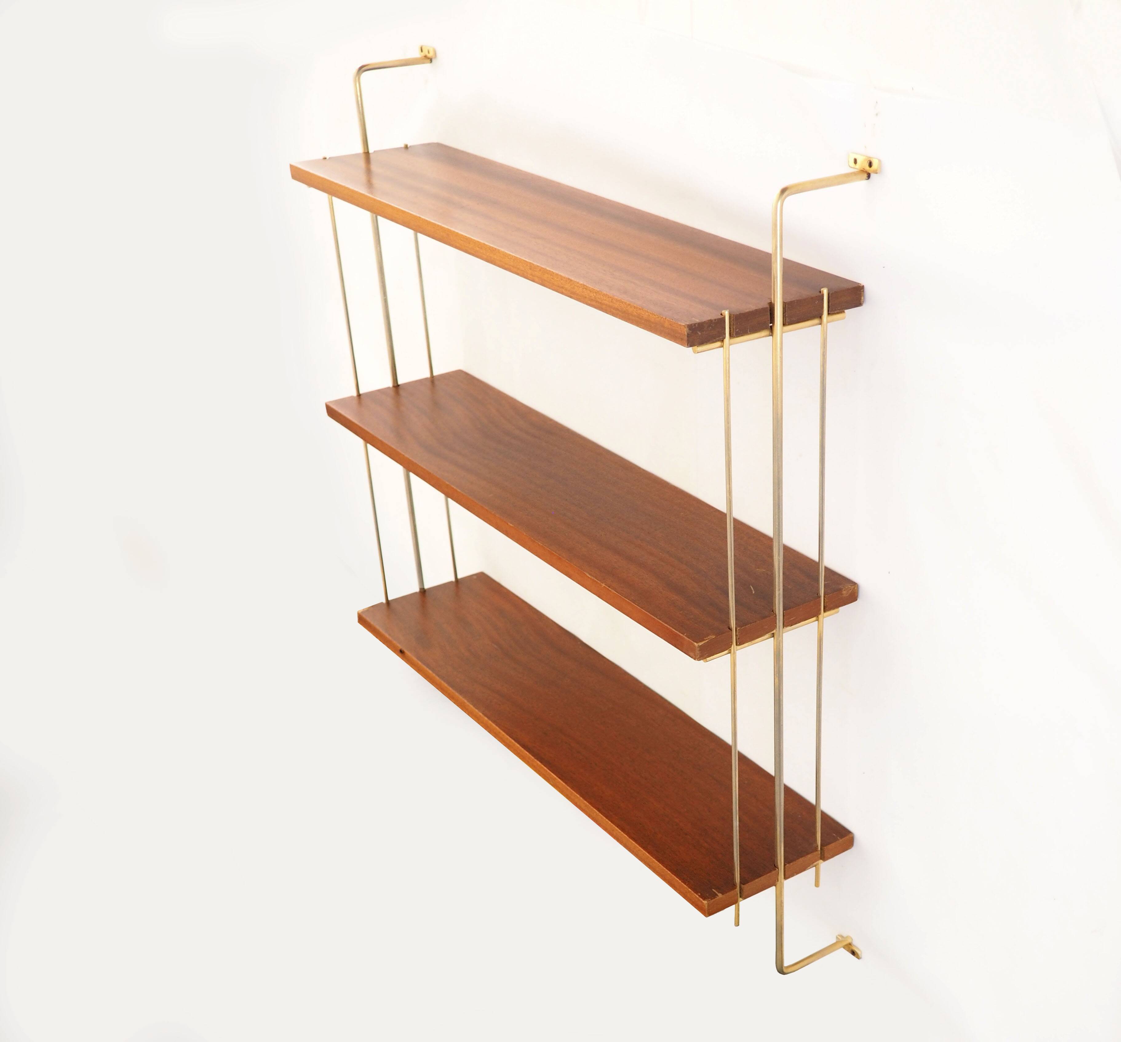 Wooden and brass shelves