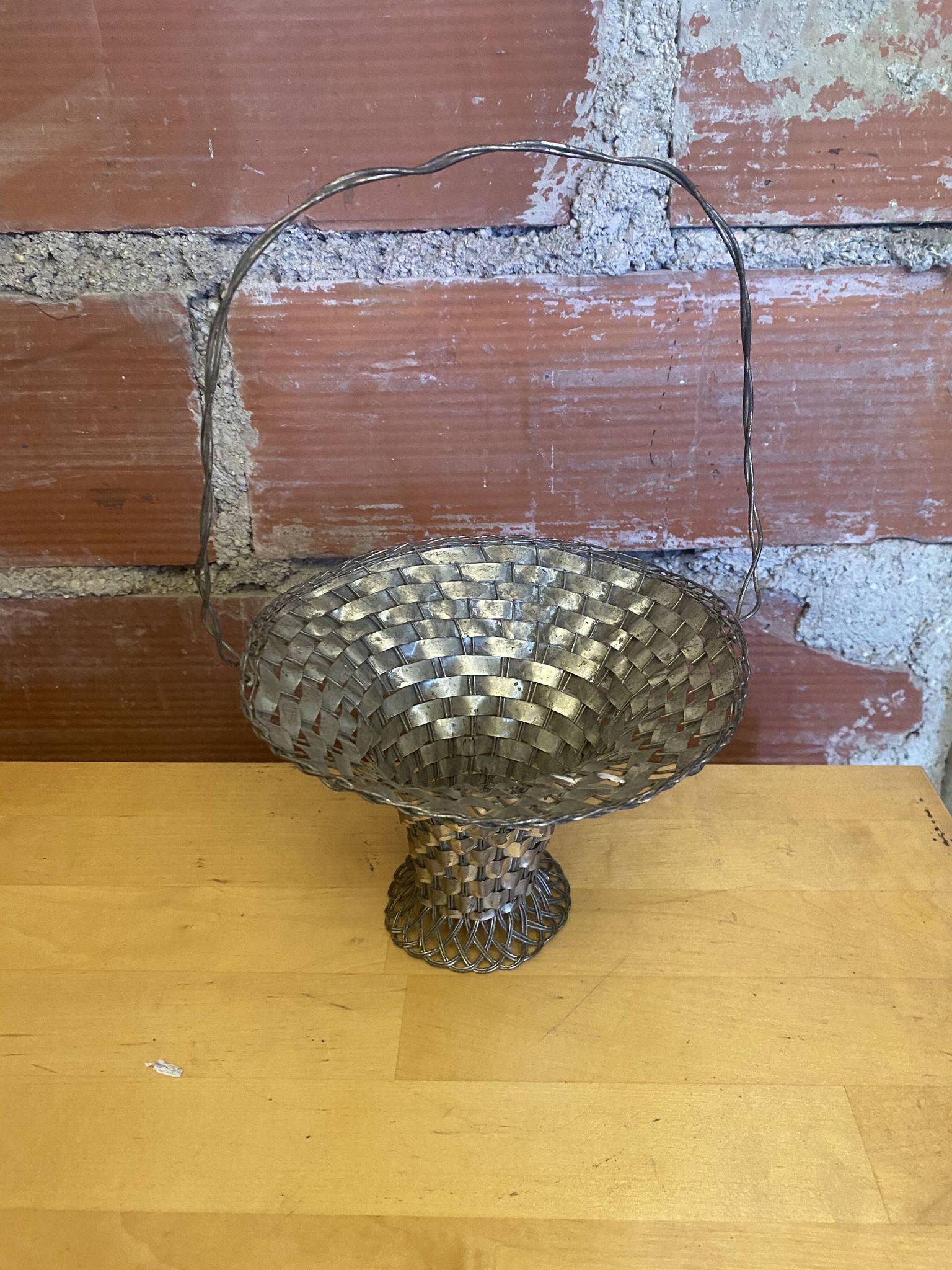 Vintage Silver-Plated Woven Basket #E015
