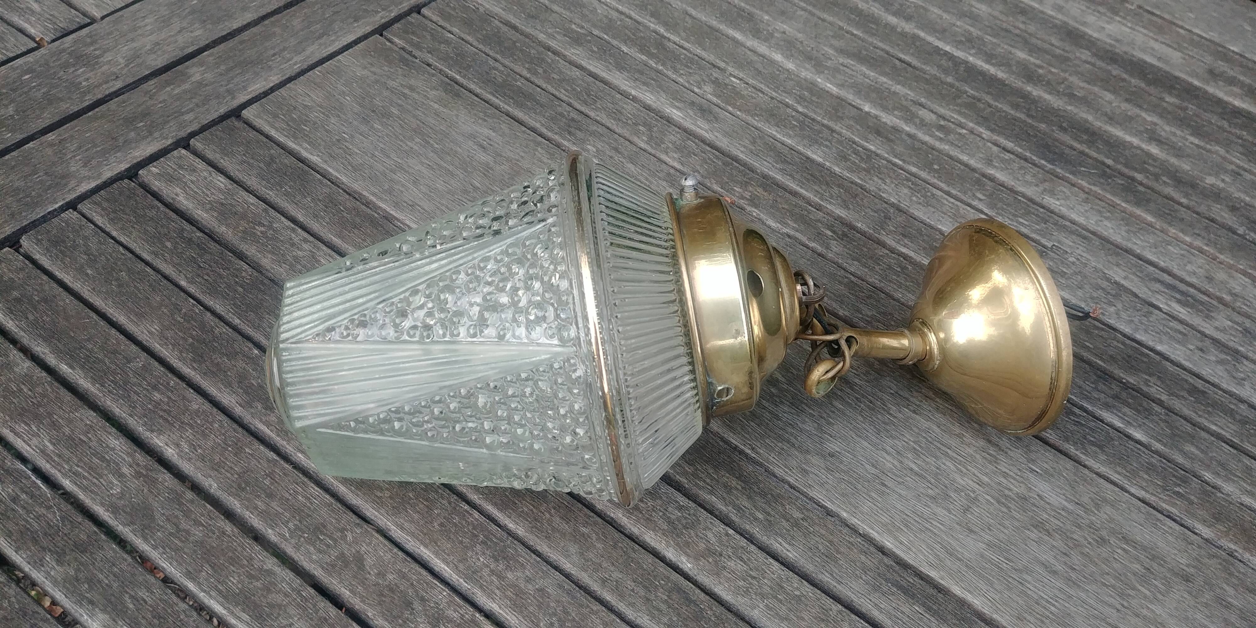 Art Deco style glass and brass pendant from the 20s/30s in water green color