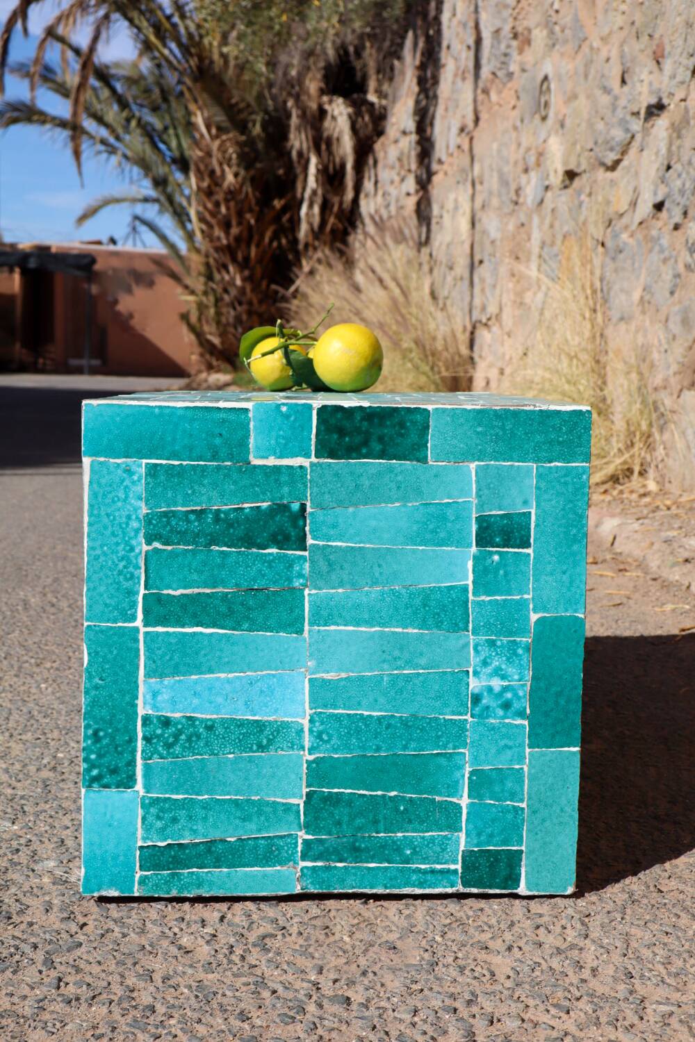 Table basse en Zellige moderne bleu turquoise
