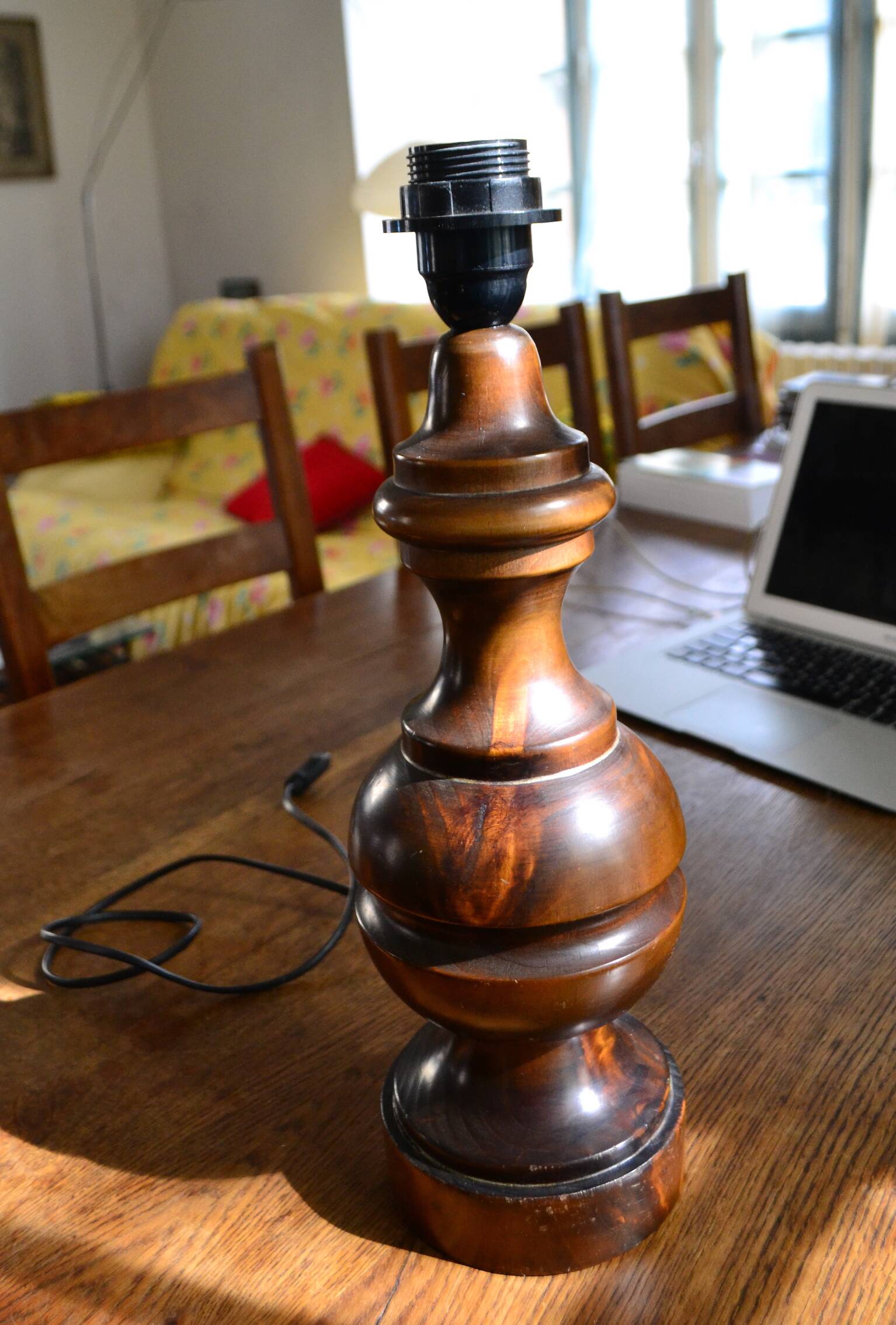 Vintage 60s turned wooden lamp