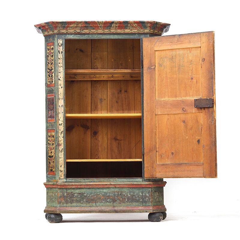 Antique Rustic Farmhouse Folk Art Painted Bridal Cabinet 1842