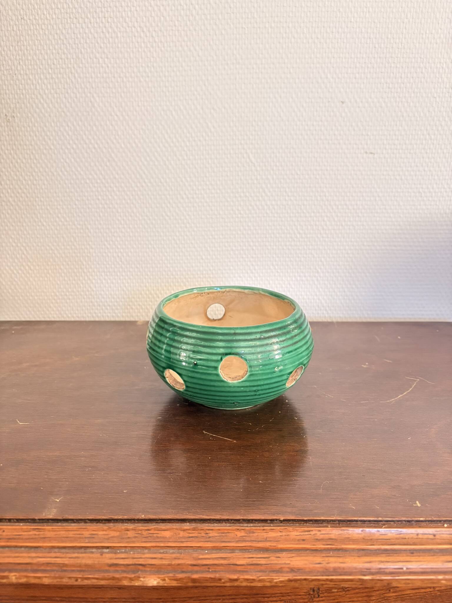 Vintage Burned Perfume Lantern Vallauris Art Deco Green Blue Wicker