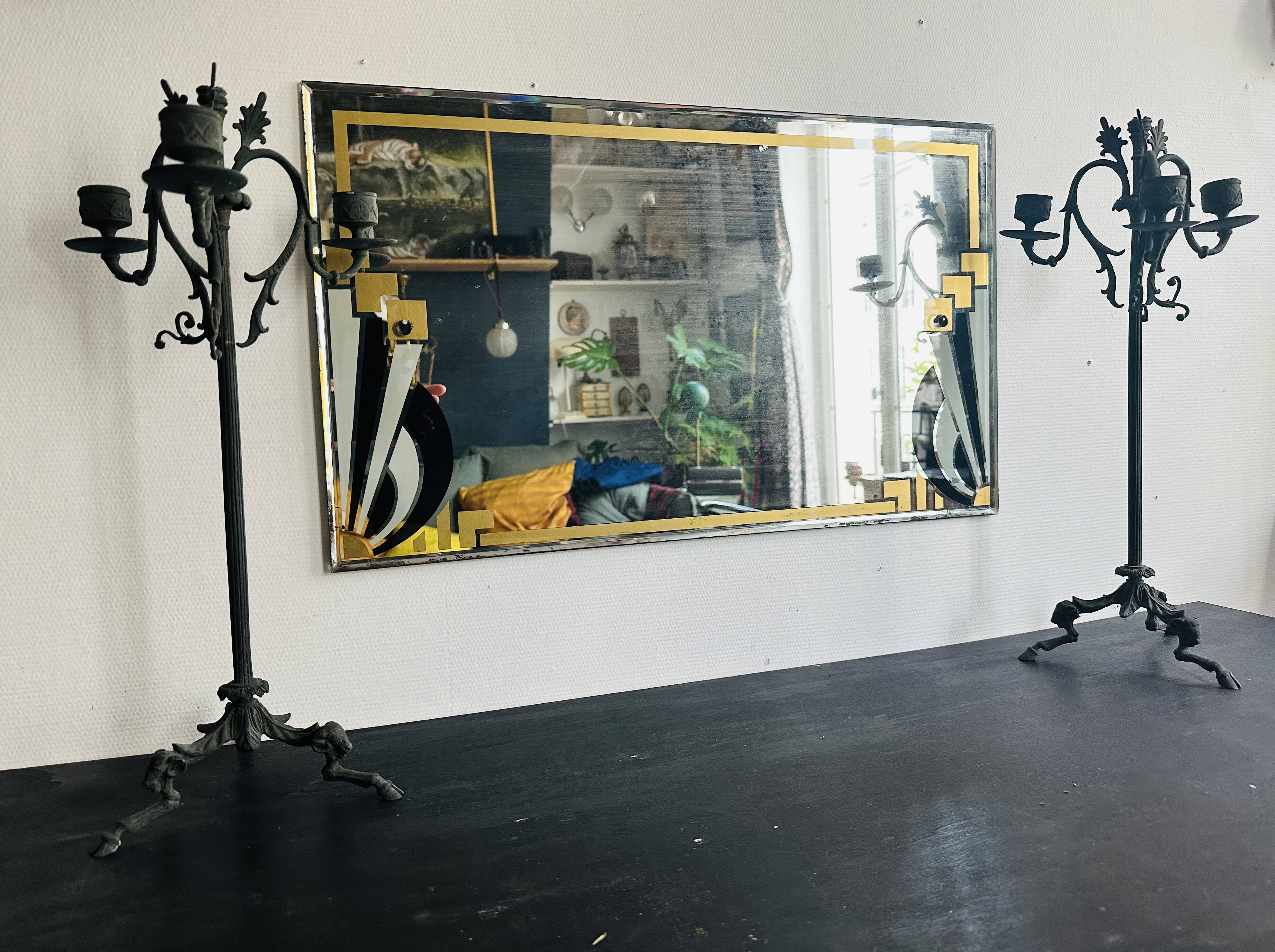 Pair of large Napoleon III candlesticks in patinated bronze