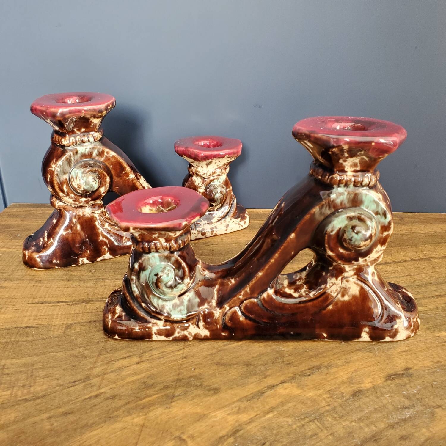 Pair of Fat Lava ceramic candle holders