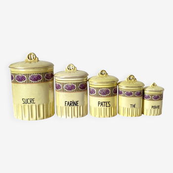 Series of spice pots with violet decor