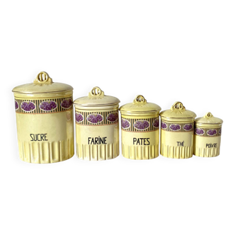 Series of spice pots with violet decor