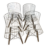 Set of 4 vintage Wire chairs in metal and wood