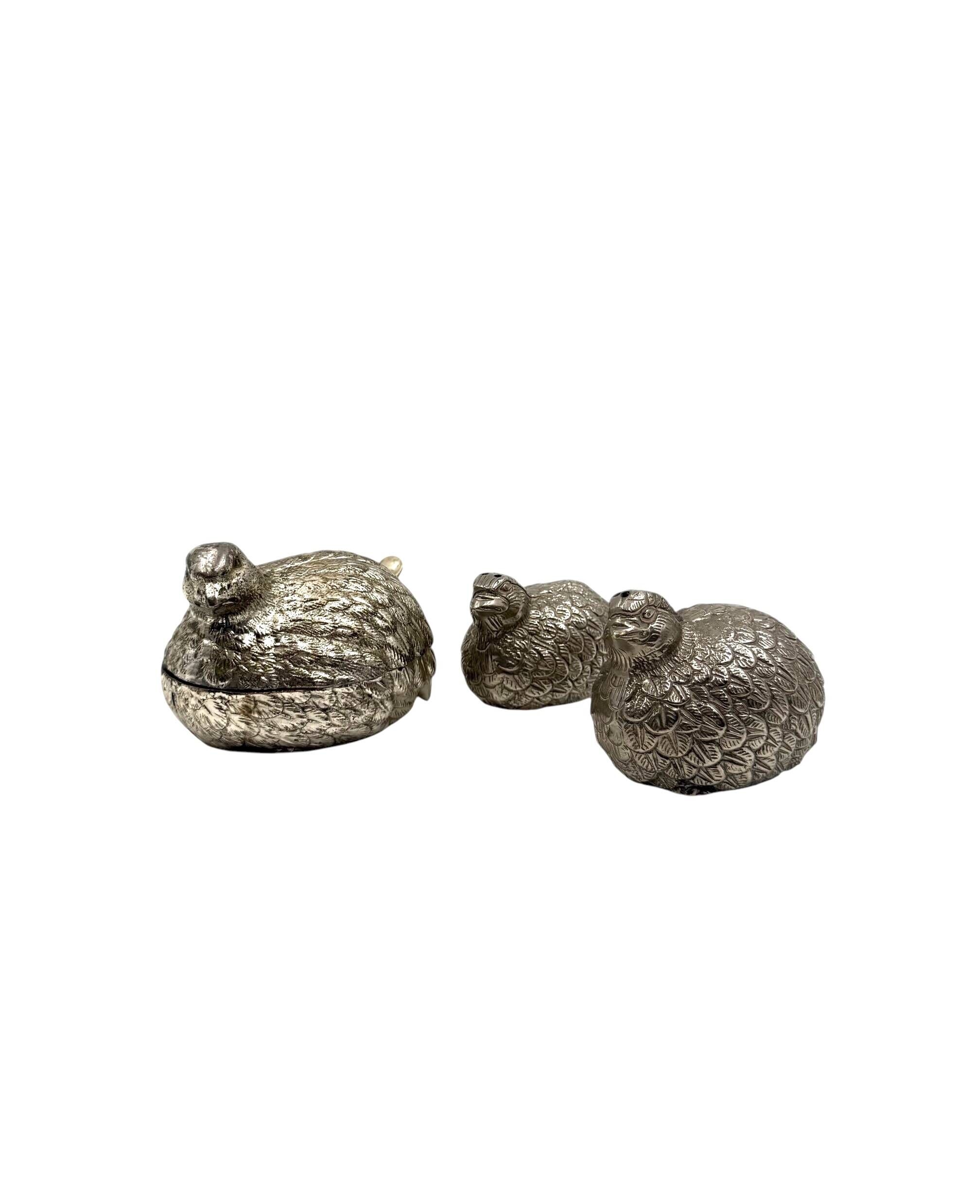 Hollywood regency silver-plate quails shaped salt and pepper, Gucci Italy,
