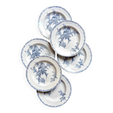 6 assiettes creuses Clairefontaine - Léon Graves en terre de fer, service "Chardonnerets" fin XIXème