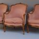 Ensemble de 3 larges bergères de style Louis XV en bois naturel