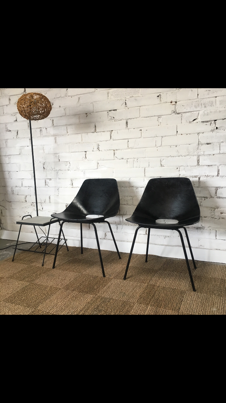 Pierre Guariche leather tonneau chairs, Maison du monde edition circa 2010