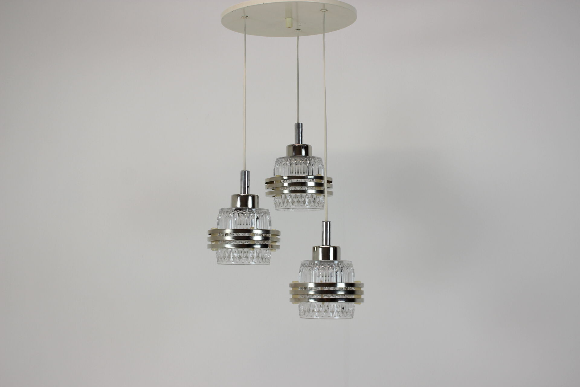 Mid century adjustable glass chandelier by pokrok zilina, 1970s