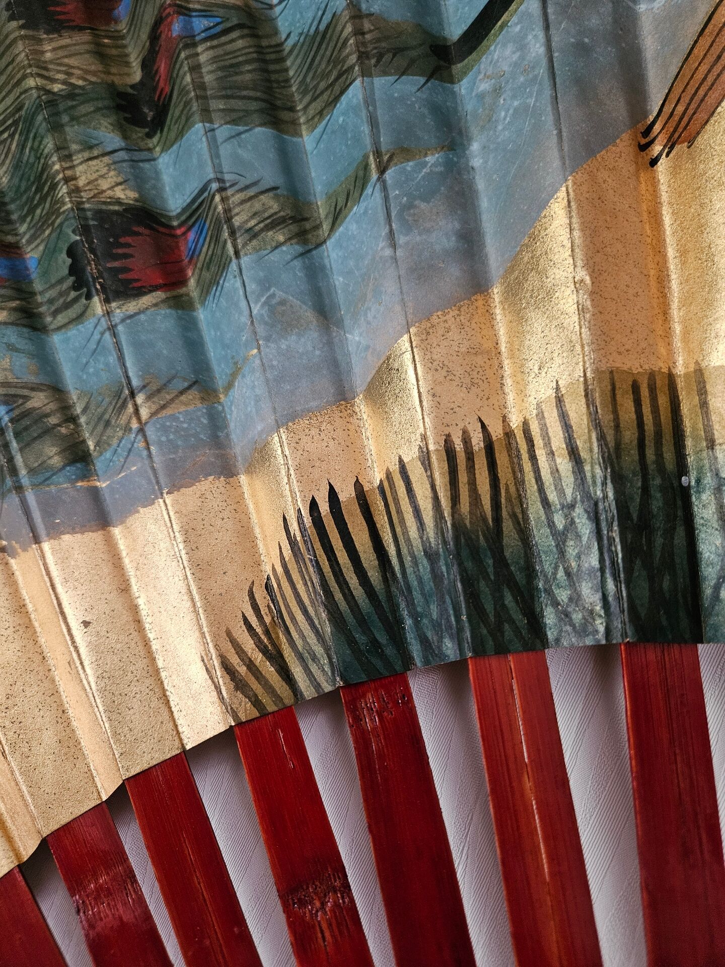 Large vintage hand-painted Japanese fan
