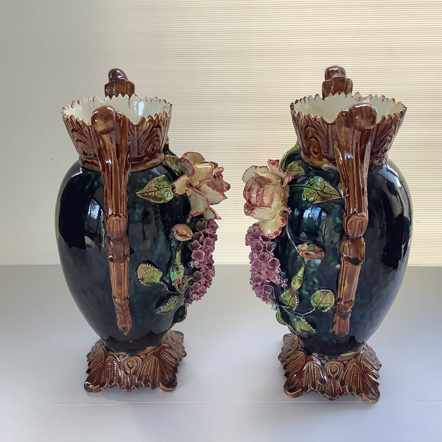Art Nouveau Pair of Barbotine Vases France