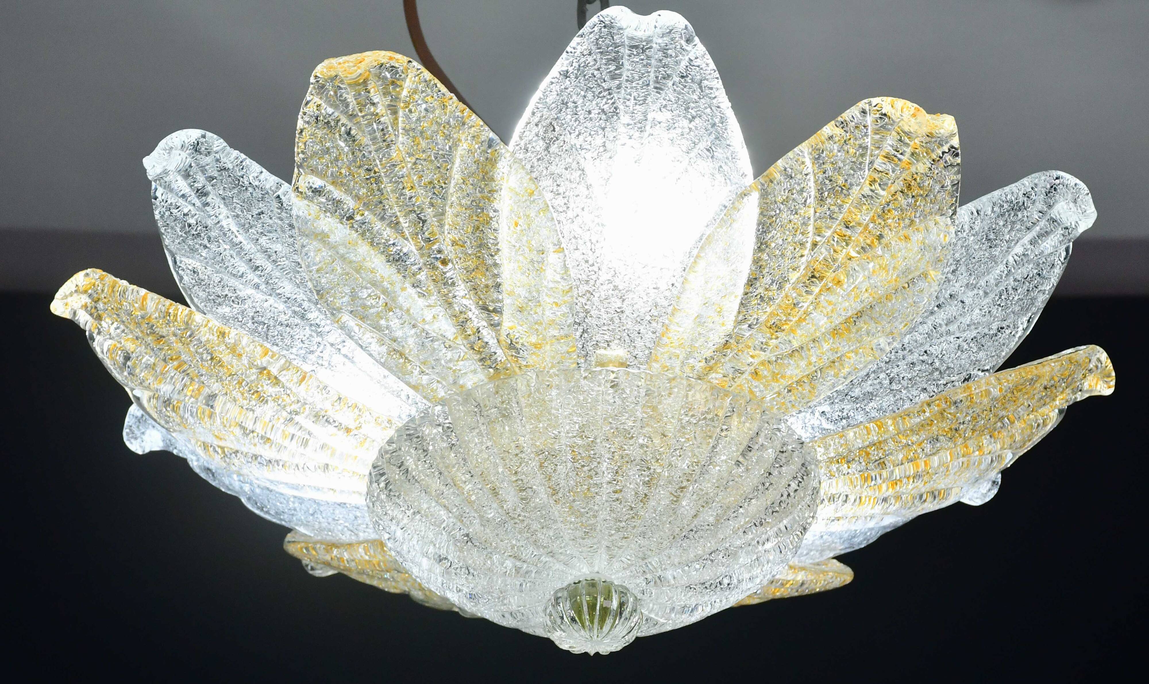 Petite vintage Italian Murano glass amber and transparent ceiling light