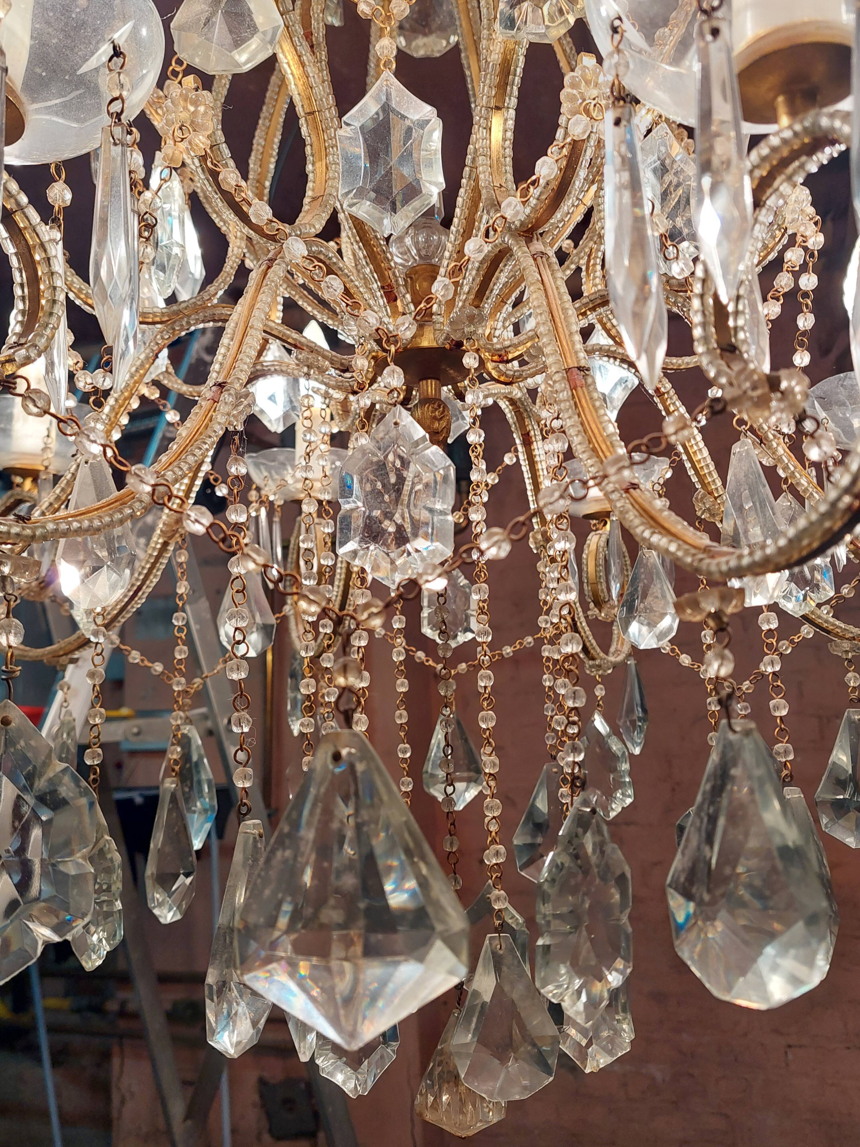 Louis XV style bronze and crystal chandelier - 1950s.