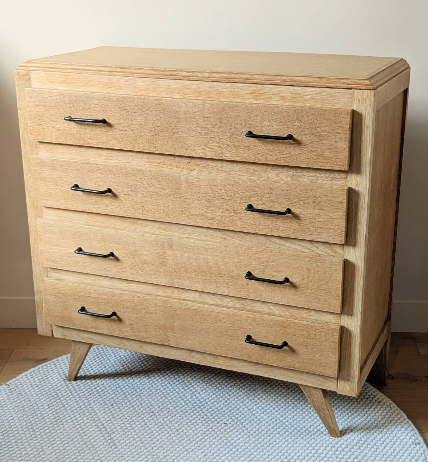 Vintage oak chest of drawers with splayed legs, restored