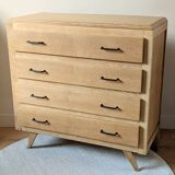 Vintage oak chest of drawers with splayed legs, restored