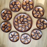 Vintage oyster service Salins earthenware France 9 plates and dish
