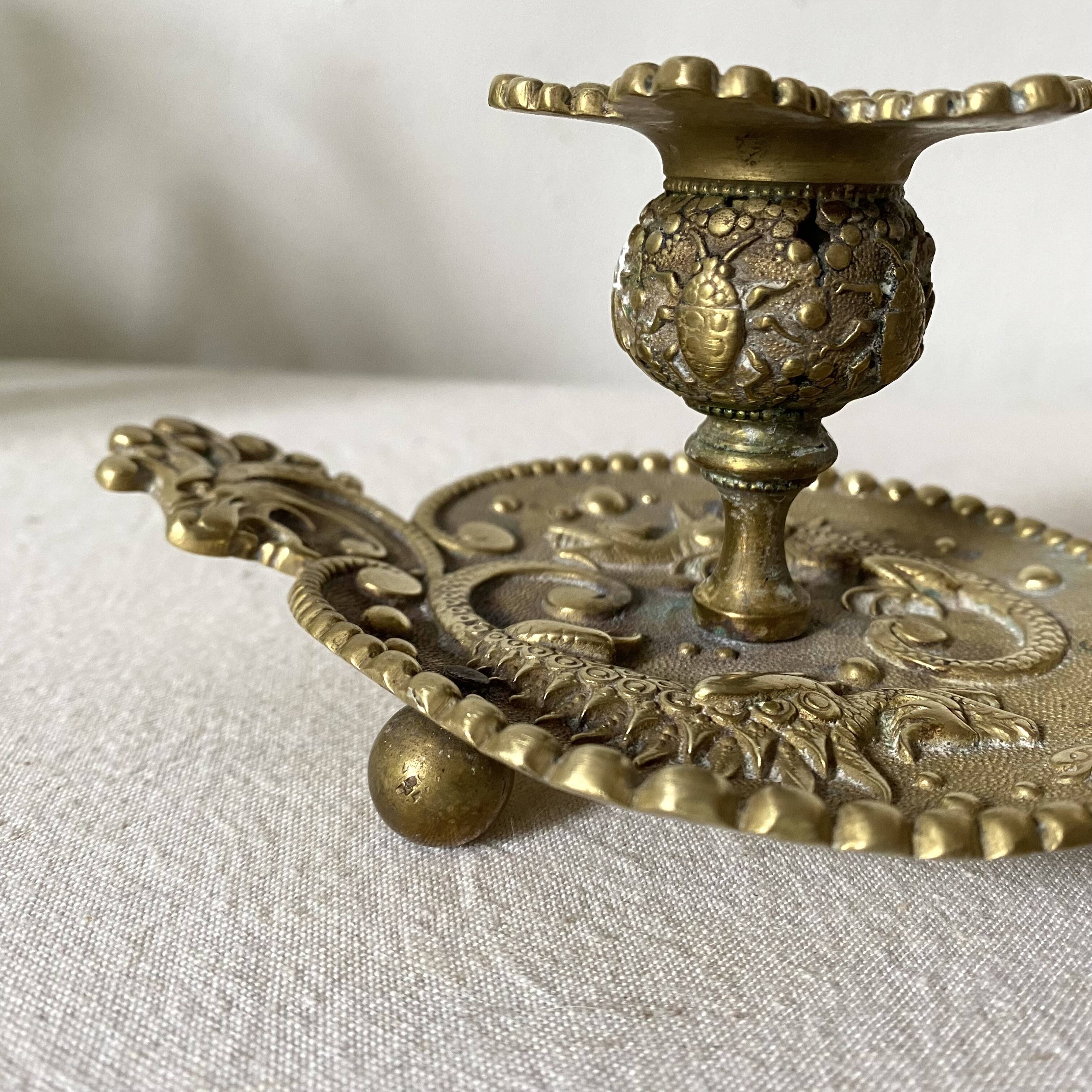 Brass thumb candle holder, scarab