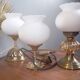 Trio lampes à poser style art deco bronze et opaline blanche