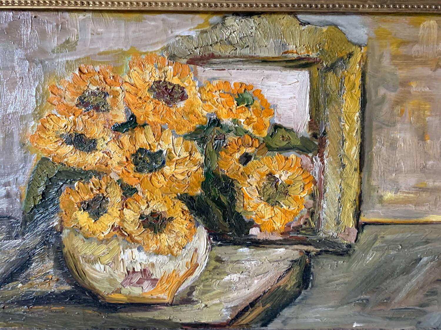 Old painting bouquet of yellow flowers