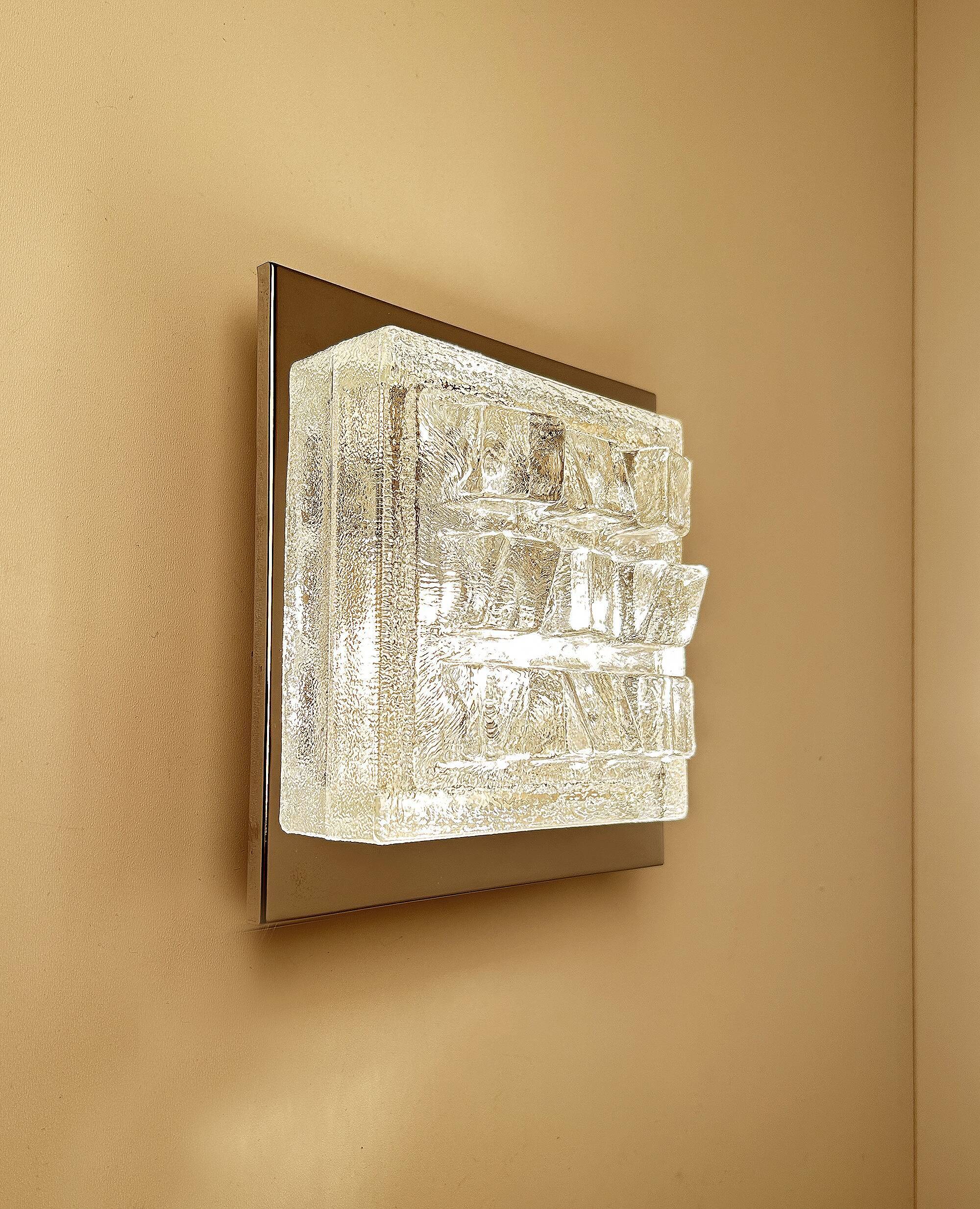 Sculptural Wall Lamp Vintage 60s, Glass and Chrome