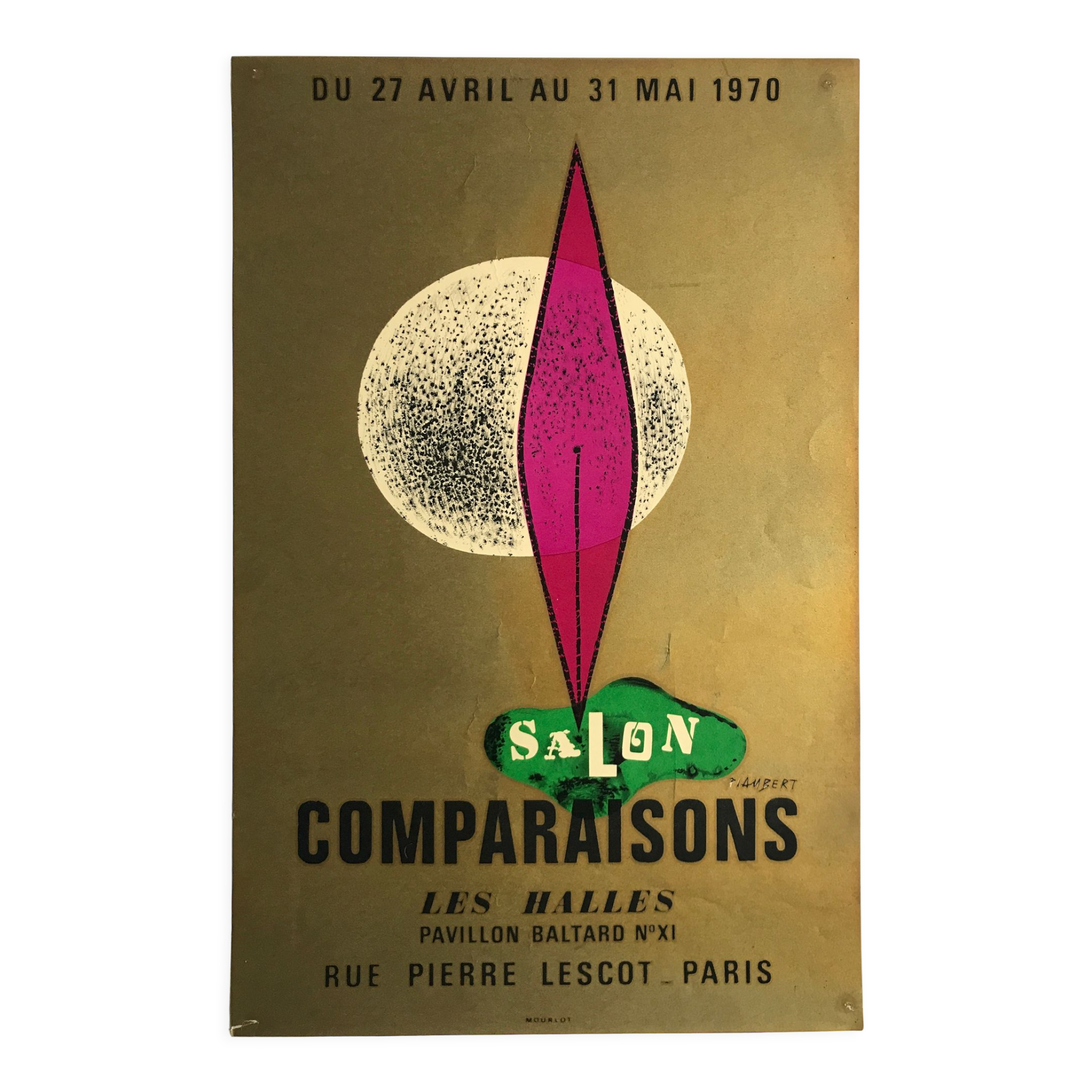 Poster in lithograph by jean piaubert, salon comparaisons, 1970, mourlot imp