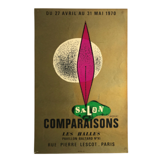 Poster in lithograph by jean piaubert, salon comparaisons, 1970, mourlot imp