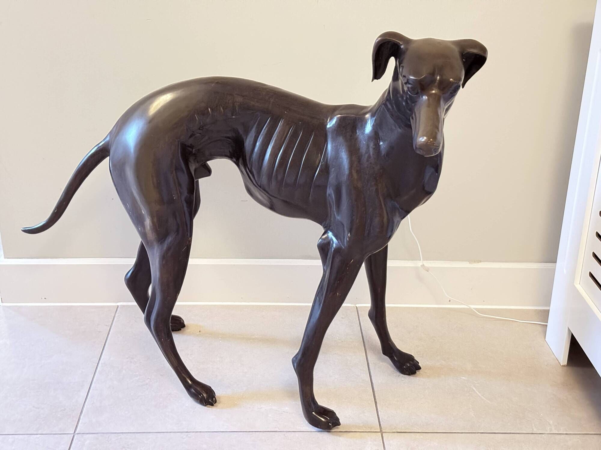 Monumental Bronze Statue of an Italian Greyhound / Whippet – Large Antique Sculpture Representing a Dog