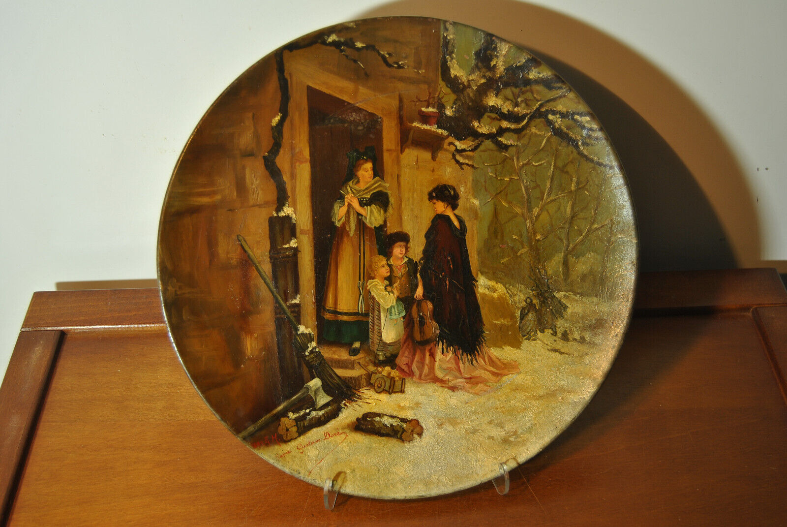 Alsatian terracotta dish painted decorative 19th century