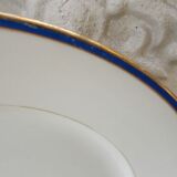 2 round dishes Limoges porcelain blue and gold border