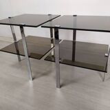 Vintage chrome smoked glass side tables