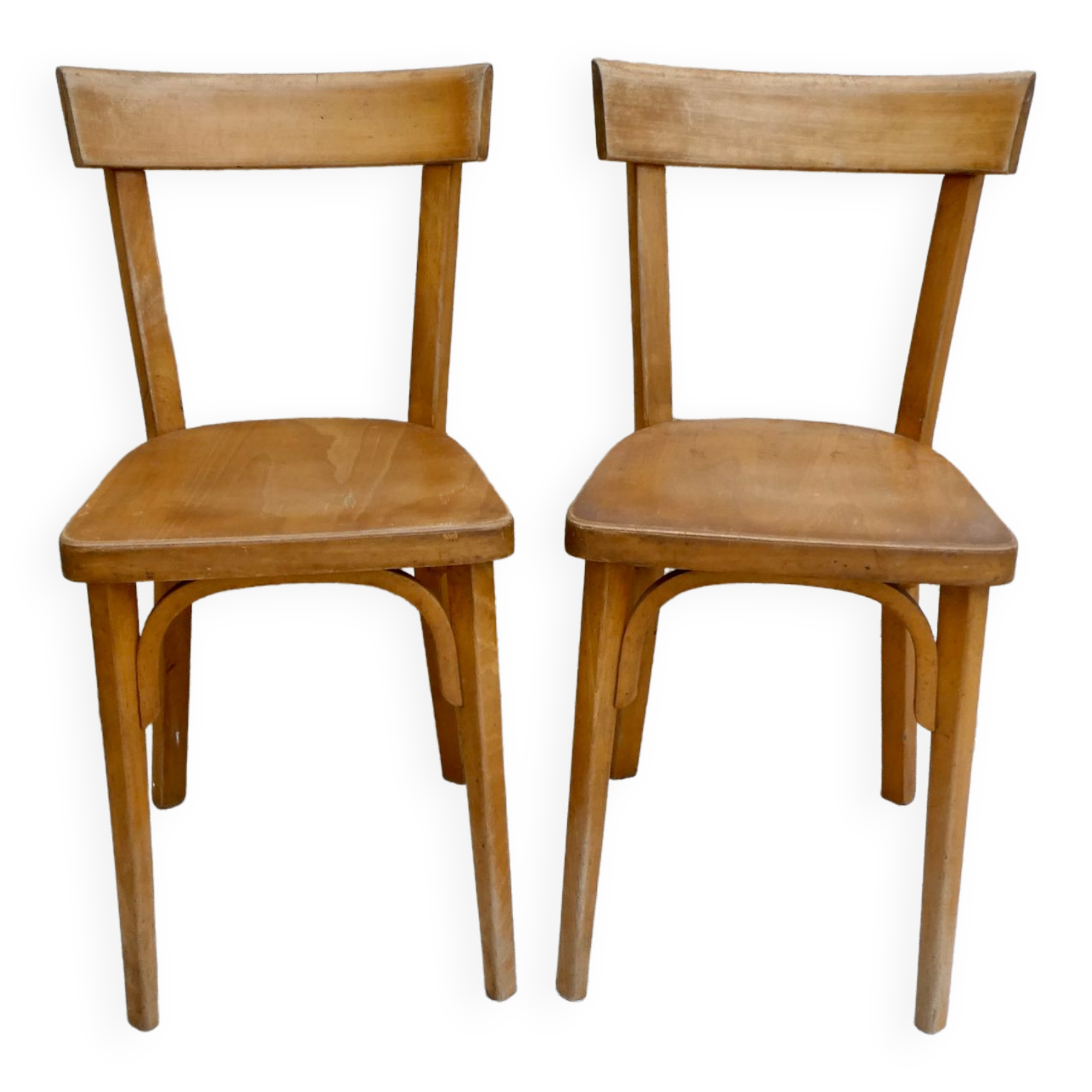 Pair of Baumann bistro chairs in light wood