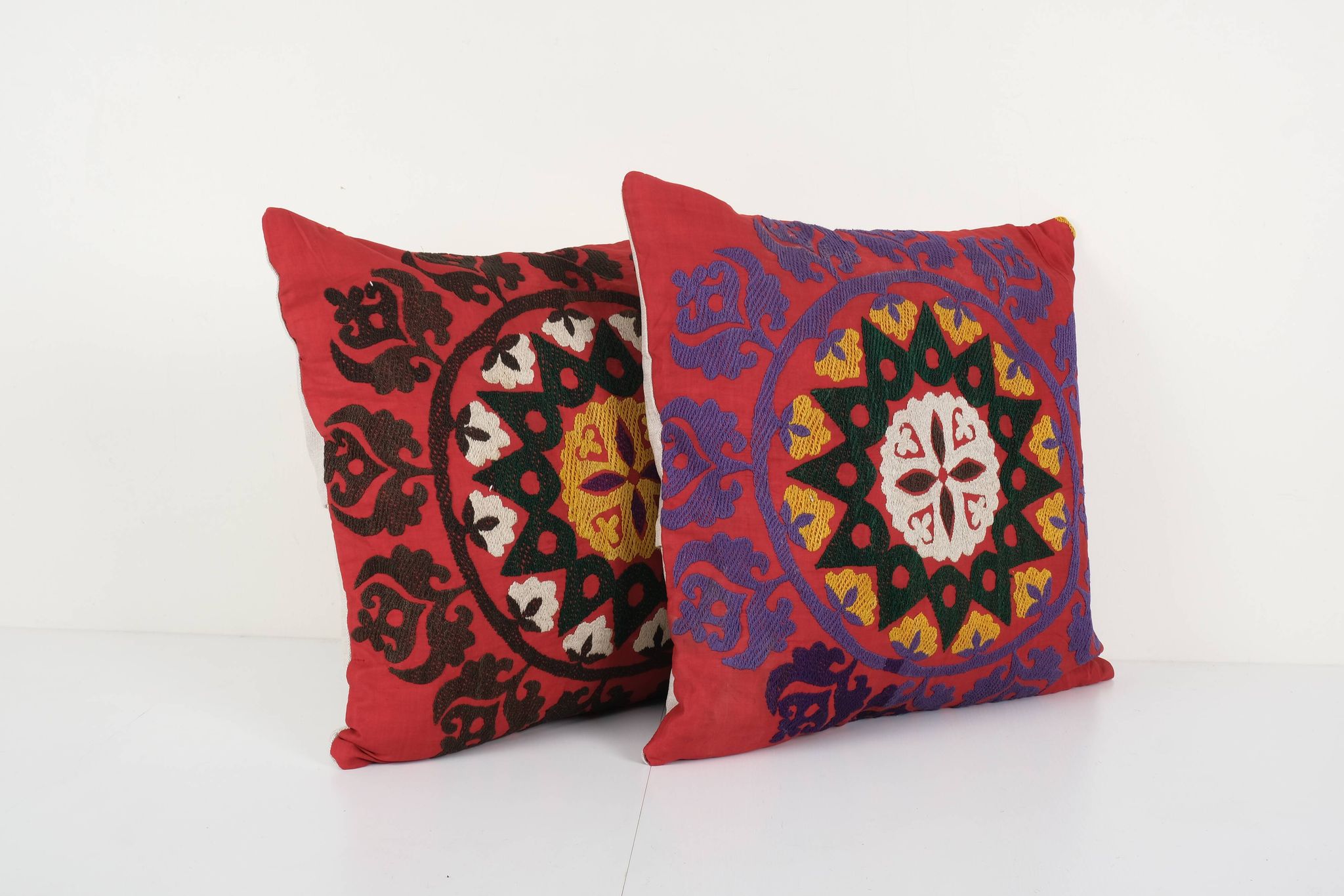 Red tashkent suzani square matching pillow cases