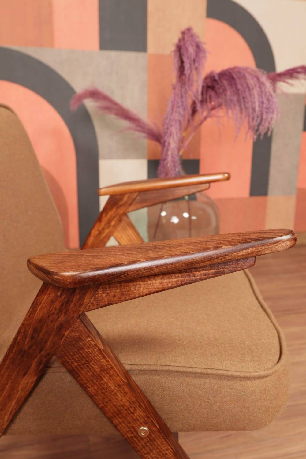 Scandinavian armchair deep brown wool space age design