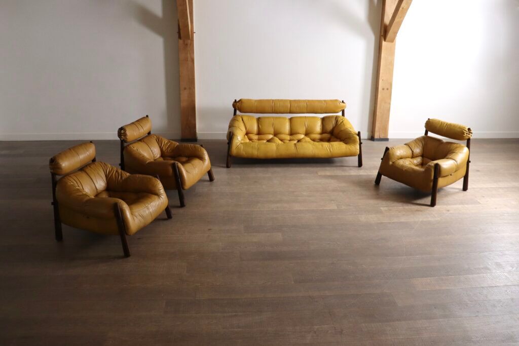 Percival Lafer MP-81 three seater sofa in yellow leather, Brazil 1970s