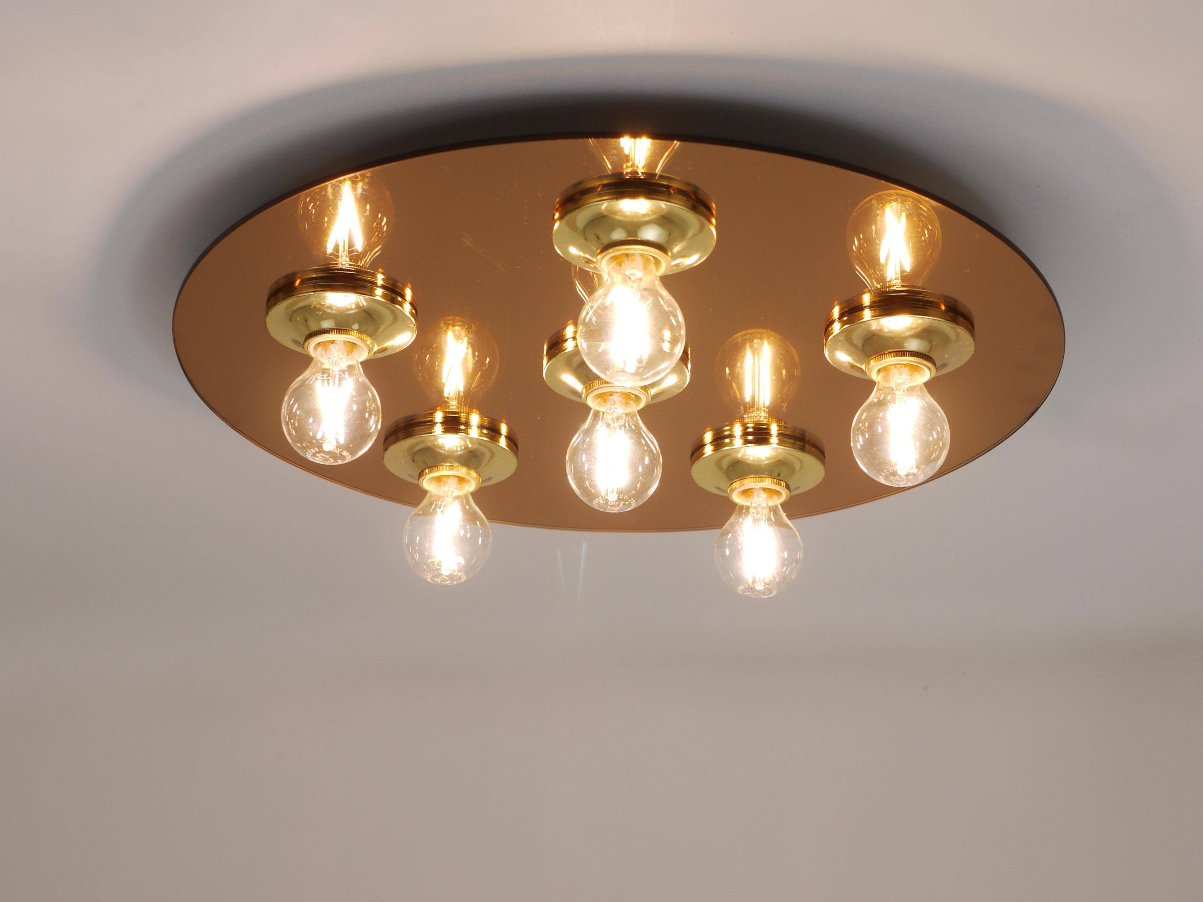 Fontana Arte Style Mirror in Gilded Bronze Glass Ceiling Light or Wall Sconce, Italy, 1970s