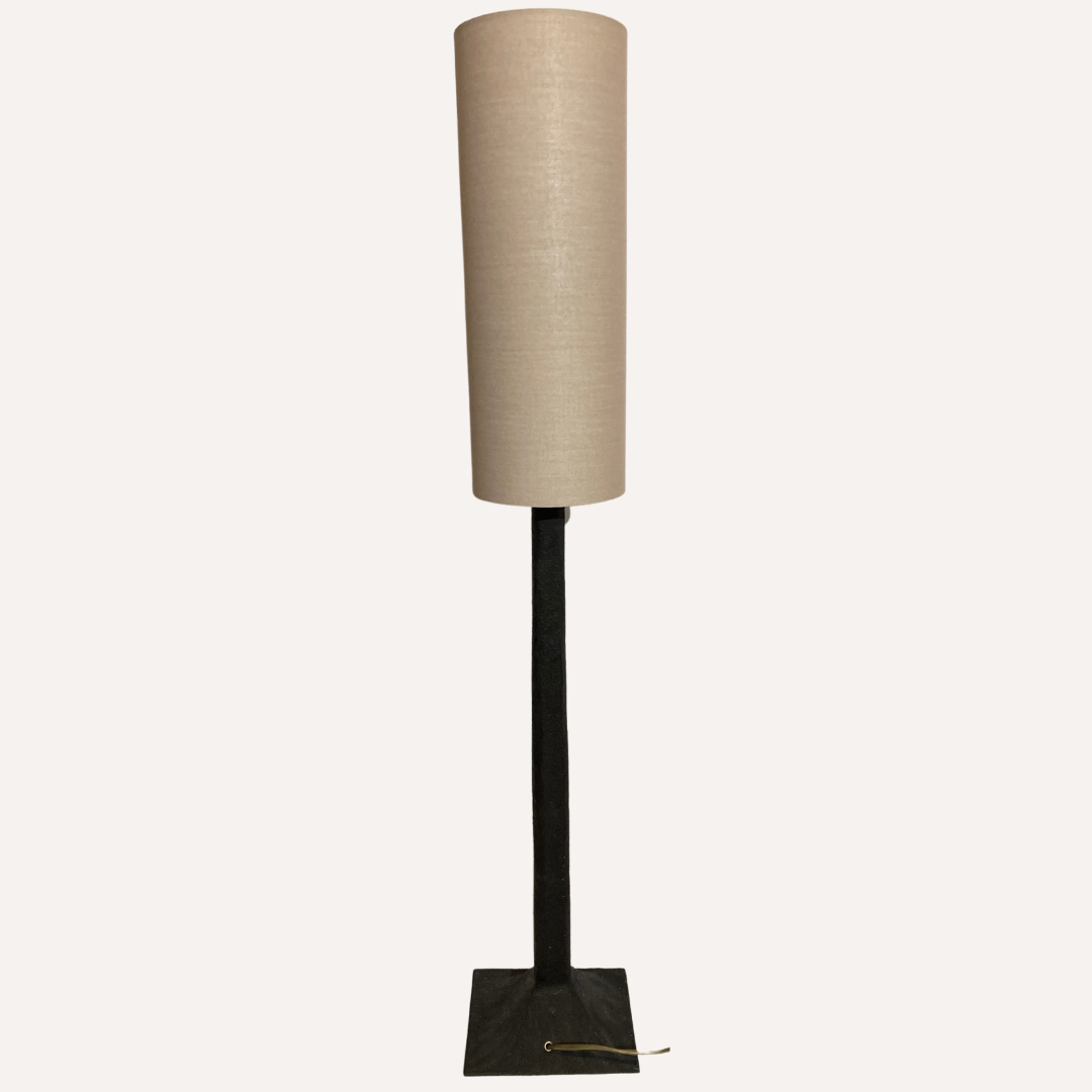 Pair vintage brutalist iron hammered floor or large table lamps, Germany.