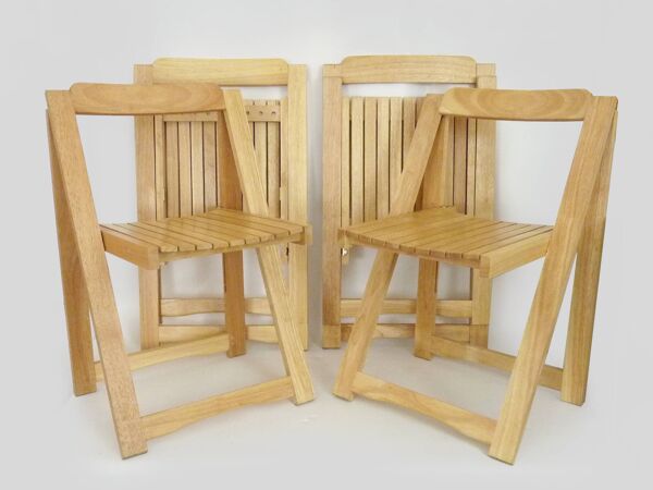 Lot de 4 chaises Pliante Vintage en bois clair