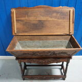 French Louis XV sideboard in carved walnut petrin dough box from provence