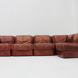 Vintage Seven Salotti modular sofa in cognac leather, Italy 1970s
