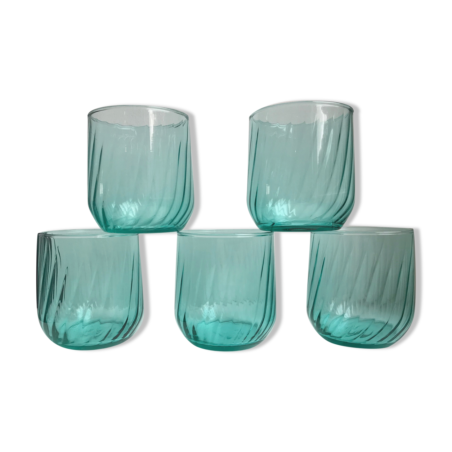 Set of 5 water green water glasses 50s